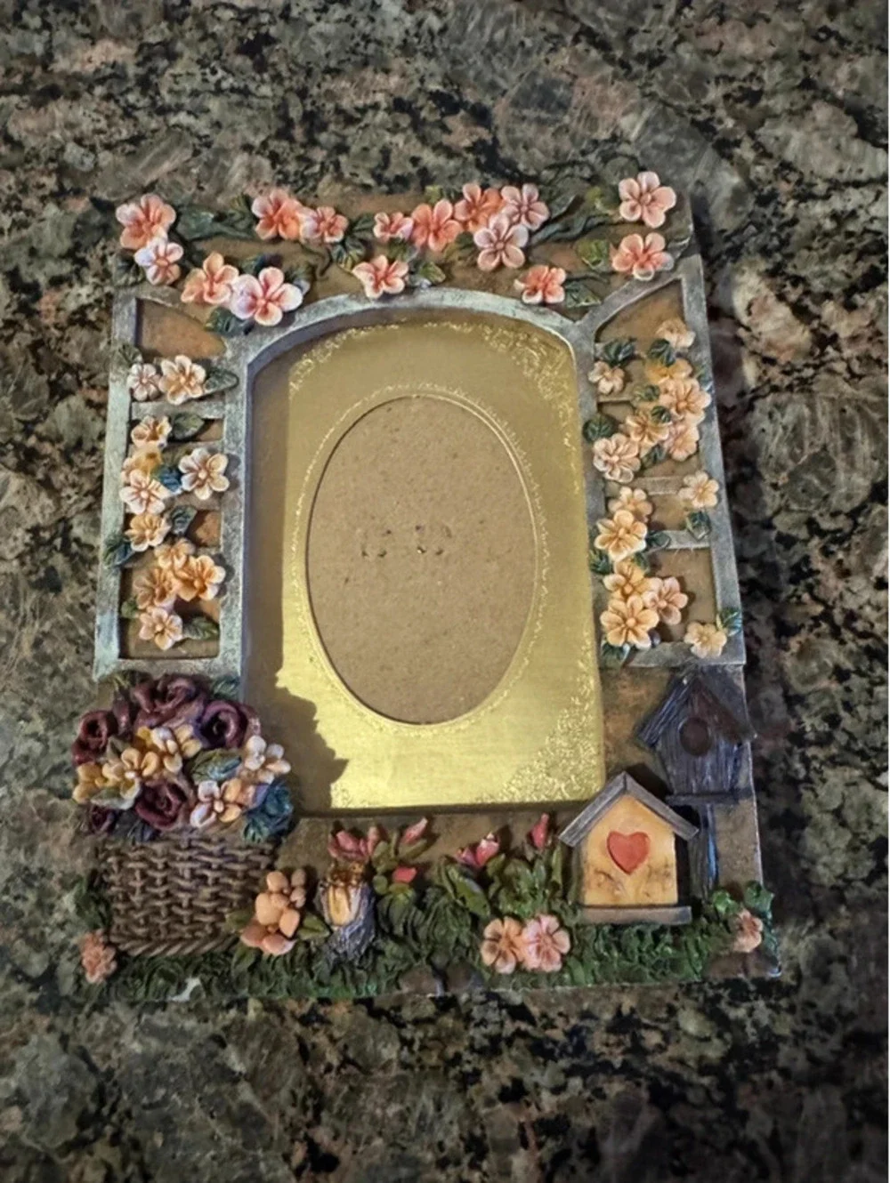 Beautiful Vintage Flower with Bird House picture frame